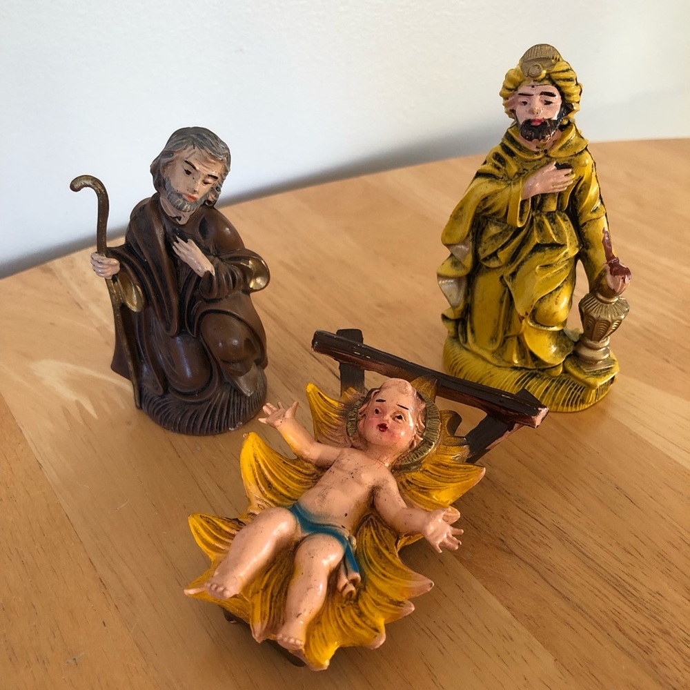 Vintage Nativity Plastic/Resin Joseph, Wise man and Baby Jesus figurines